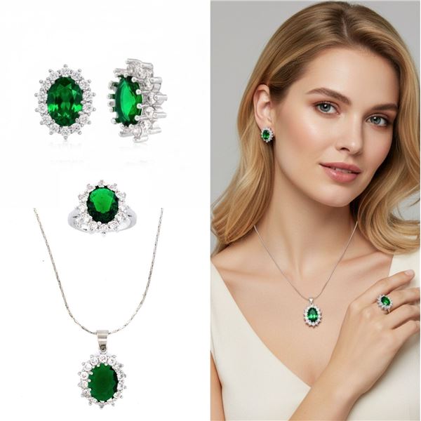 925 Sterling Silver Necklace, Earrings, & Ring Set