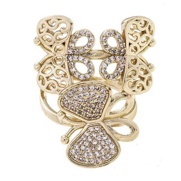 18kt Oro Laminado Dragonfly Ring w/ Gemstones, Adj