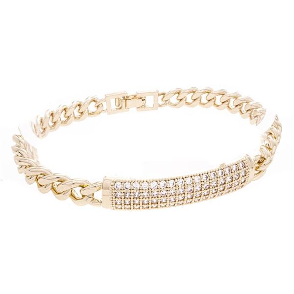 18kt BGO Bracelet, Curb Link w. Pave CZ Gemstone B