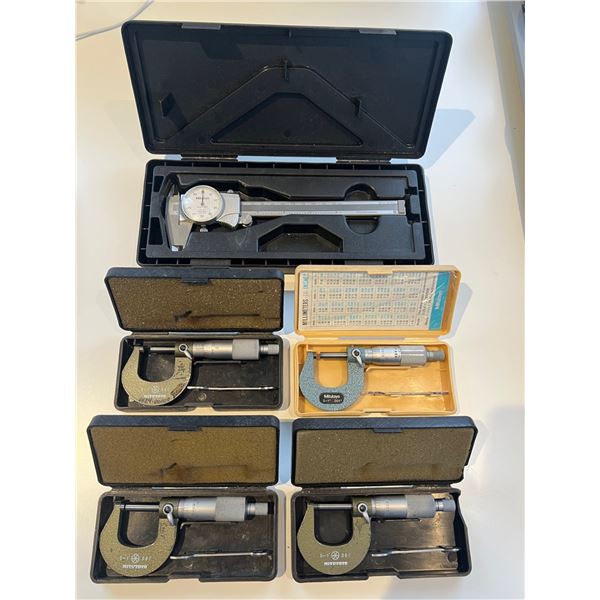 Lot de 4 micromètres + 1 vernier 6 pouces (All Mitutoyo)