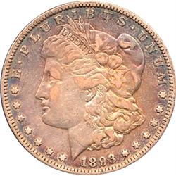 SEMI-KEY DATE 1893 MORGAN SILVER DOLLAR-COLOR XF