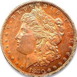 1880-O FULL COLOR US MORGAN SILVER DOLLAR-SHADES OF BRIGHT ORANGE