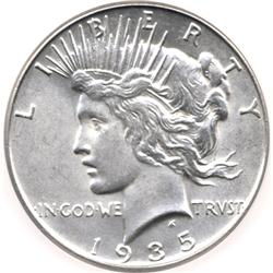 GEM 1935 US SILVER PEACE DOLLAR-MS65