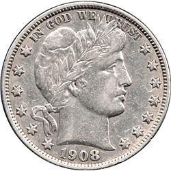 1908-O SILVER BARBER HALF DOLLAR-CIRC AU
