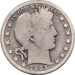 KEY 1893-S SILVER BARBER HALF DOLLAR-CIRC