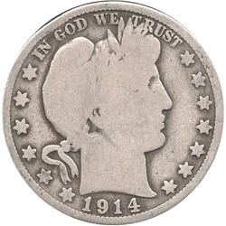 KEY DATE 1914 SILVER BARBER HALF DOLLAR-CIRC