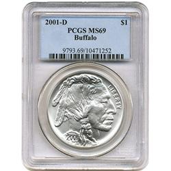 2001-D SILVER BUFFALO COMMEMORATIVE DOLLAR-PCGS MS69