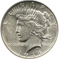 KEY DATE 1934-S SILVER PEACE DOLLAR-CH BU+