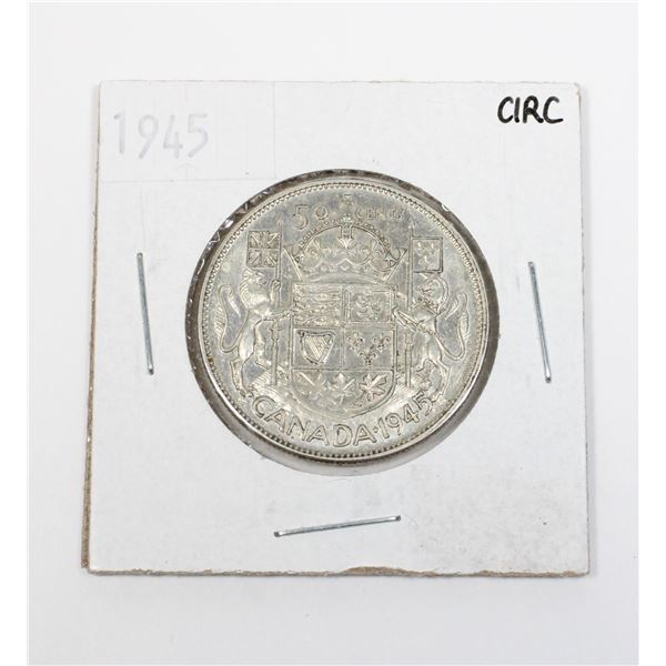 1945 CANADA HALF DOLLAR SILVER COIN