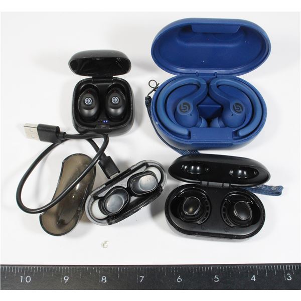 LOT O F 4 WIRELESS EAR BUDS VARIOUS BRANDS