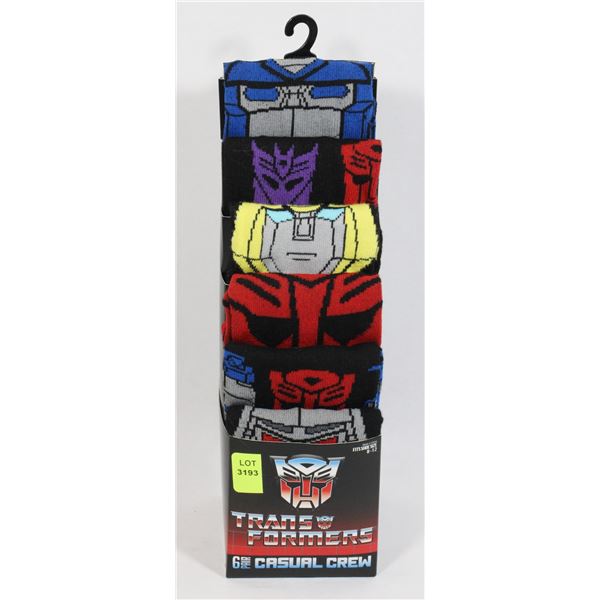 NEW TRANSFORMERS 6 PAIR PACK MENS CREW SOCKS