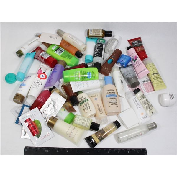 BOX OF TRAVEL SIZE SOAPS / LOTIONS / CREAMS