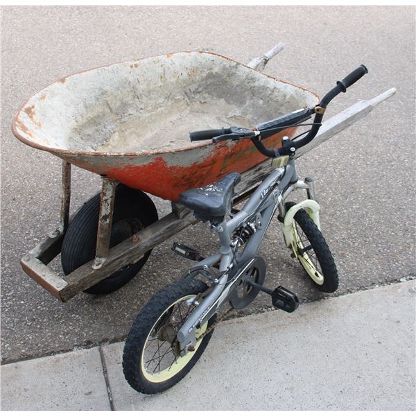 UNCLAIMED WHEEL BARROW WITH UNCLAIMED CHILDS