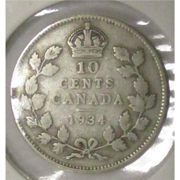 1934 CANADA KING GEORGE V SILVER DIME