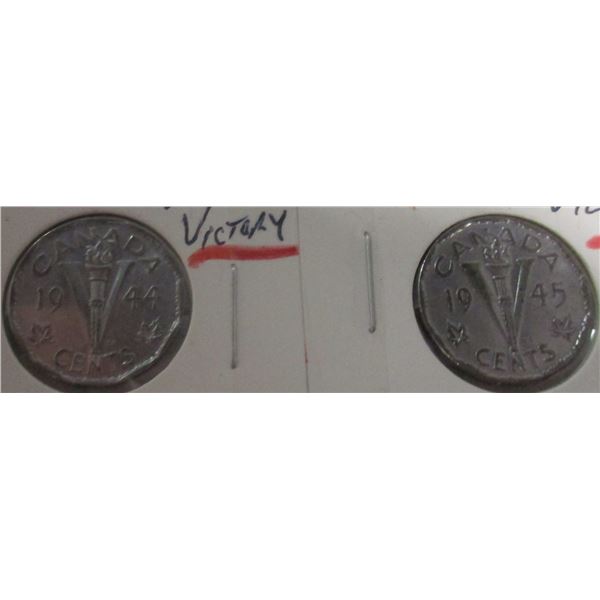 1944 - 1945 WARTIME CANADA VICTORY NICKELS