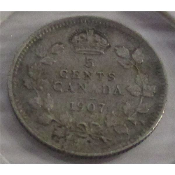 1907 VF CANADA KING EDWARD VII SILVER FIVE CENT