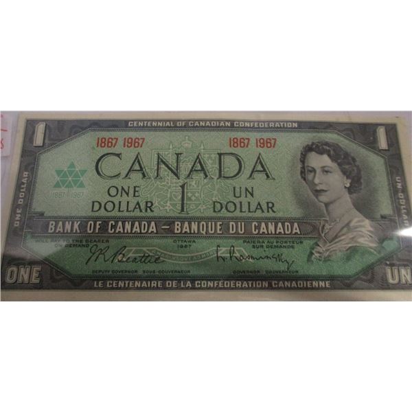 1867 - 1967 CRISP UNCIRCULATED CANADA $1 BILL