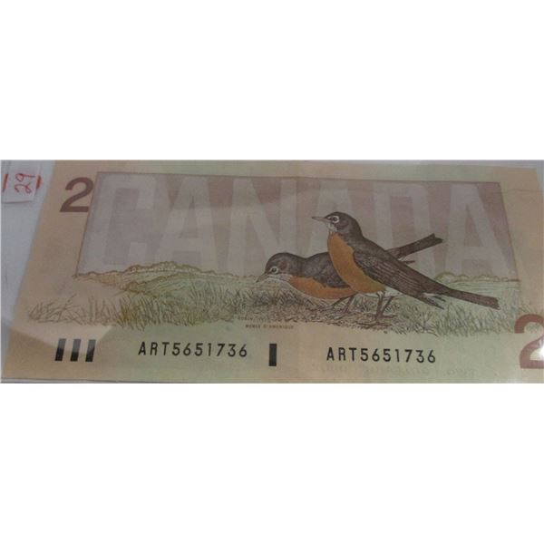 1986 UNCIRCULATED LAST OF BIRD SERIES CANADA $2 BILL