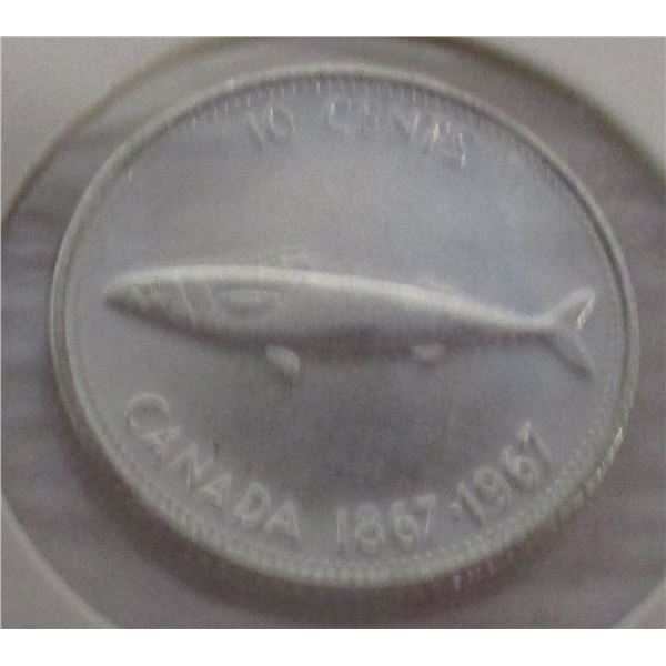 1867 - 1967 CH/BU SILVER FISH CANADA DIME
