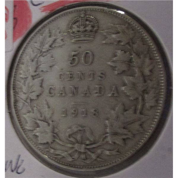1918 CANADA KING GEORGE V SILVER HALF DOLLAR