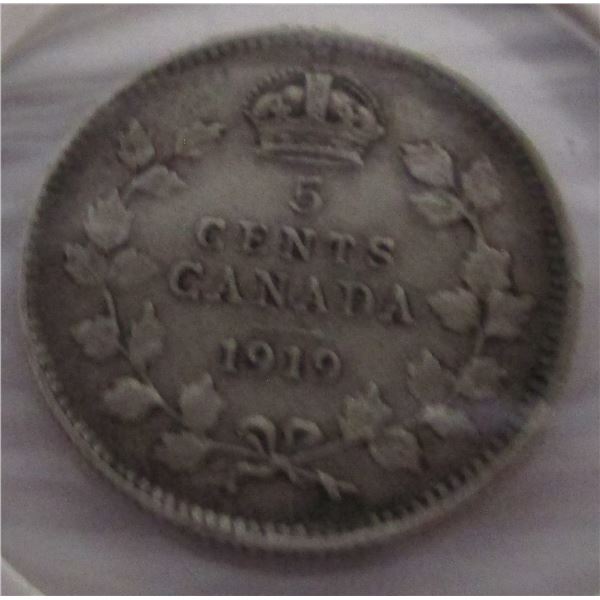 1919 VF CANADA KING GEORGE V SILVER FIVE CENT