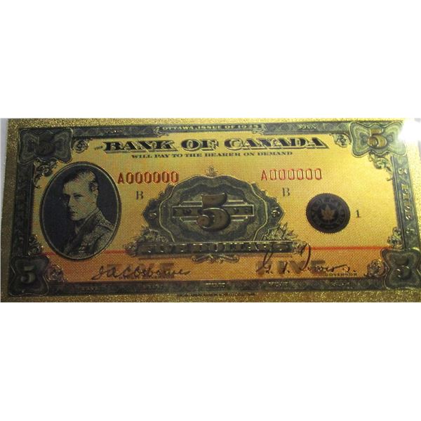 1935 GOLD SHIELD BANK OF CANADA $5 BILL (NOT LEGAL TENDER)