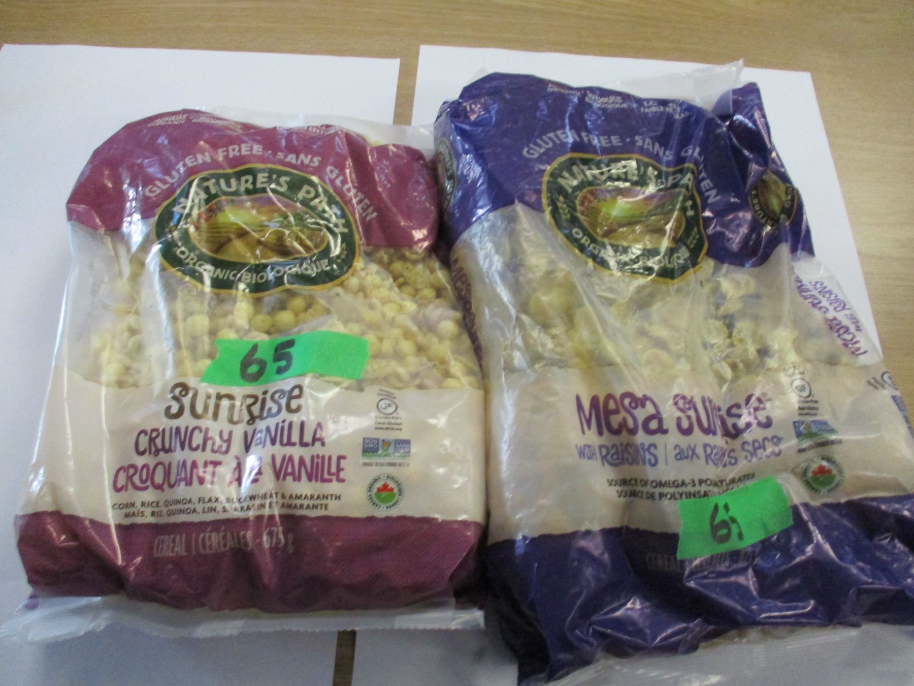SHELF PULLS (AS IS): MESA SUNRISE C/W RAISINS (825G) & SUNRISE CRUNCHY ...