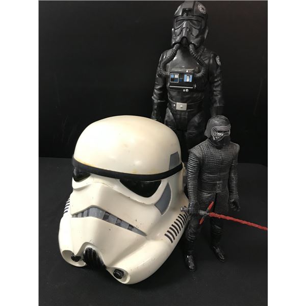 2 STAR WARS ACTION FIGURES AND A STORM TROOPER HELMET