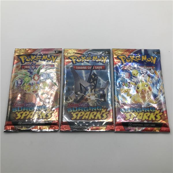 LOT OF 3 POKEMON TCG SCARLET & VIOLET SURGING SPARKS SEALED BOOSTER PACKS