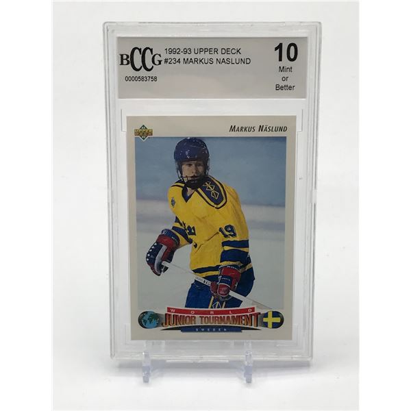 1992-92 UPPER DECK MARKUS NASLUND TRADING CARD - BCCG GRADE 10