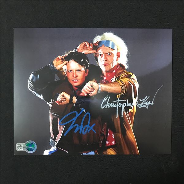 MICHAEL J FOX AND CHRISTOPHER LLOYD DUAL SIGNED BTTF 8X10 - WWOC COA