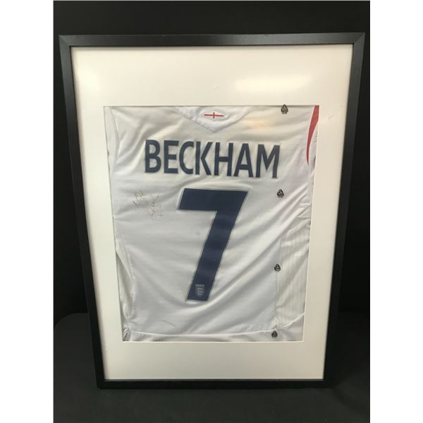 DAVID BECKHAM SIGNED AND FRAMED ENGLAND JERSEY - JSA COA