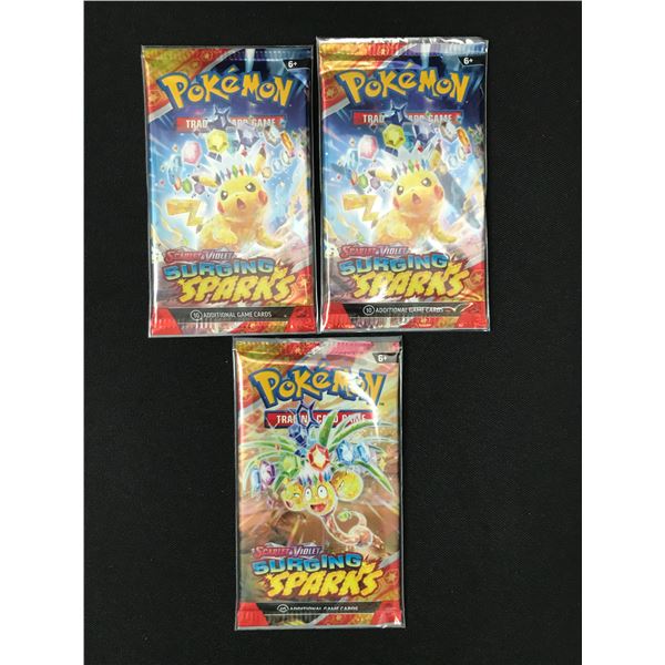 LOT OF 3 POKEMON TCG SCARLET & VIOLET SURGING SPARKS SEALED BOOSTER PACKS