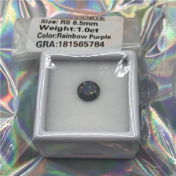 1 CT MOISSANITE ROUND BRILLIANT RAINBOW PURPLE