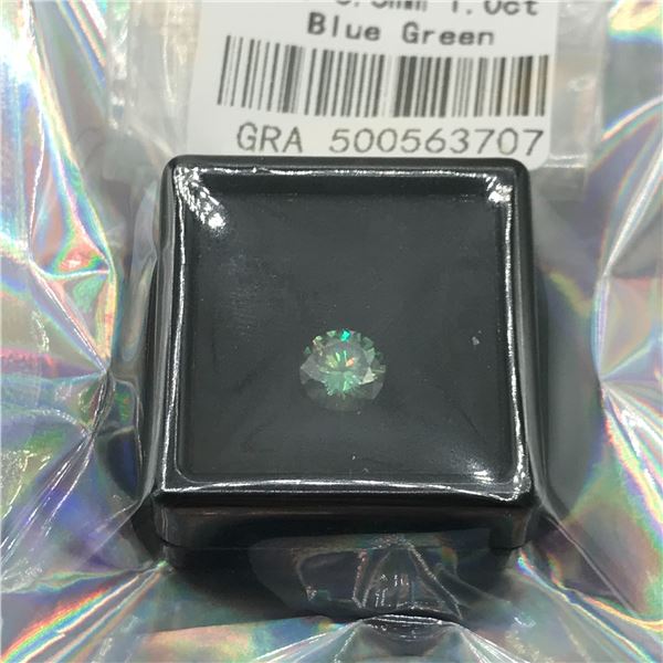 1 CT MOISSANITE ROUND BRILLIANT BLUE GREEN
