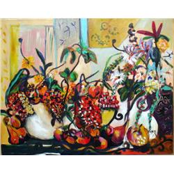 Bracha Guy, Still Life W/Pears, Signed Oil on Canvas 