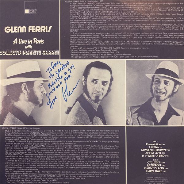 Glenn Ferris Alive in Paris signed album insert