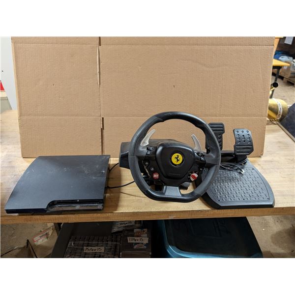 PS3 (no Cords, Not Tested) W/ PlayStation Steering wheel and Pedal
