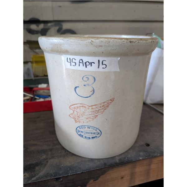 Red Wing Marked 3 Union Stoneware Co. Crock
