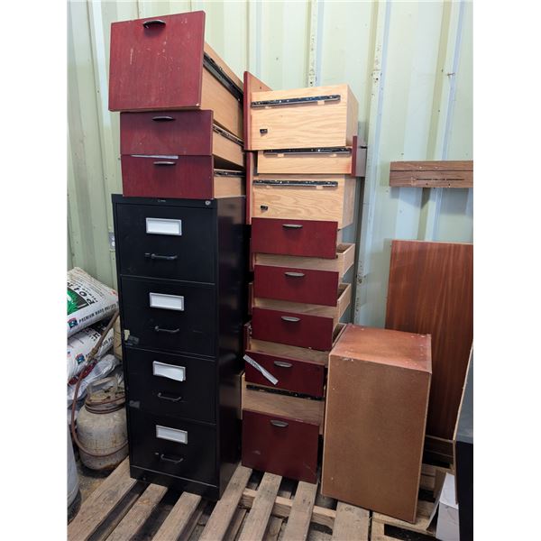 Filing cabinet(29" by 24" by 51"H) and misc drawers