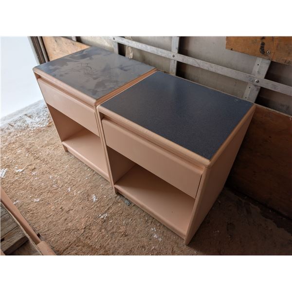 (2) Pink Wood Night Stands w/ Pull out Drawer 16"x19"x24"