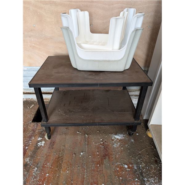 Small Wood Rolling Cart w/ (3) Stools