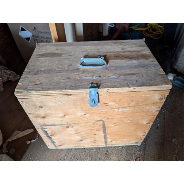 Wood Storage Box w/ Misc. Tool Items as Shown (18"x13"x20")