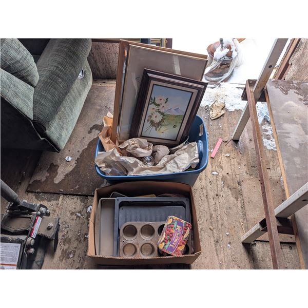 Storage Tub of Misc. Household Items and Box