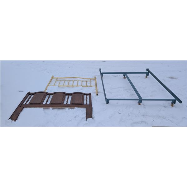 Repainted Bed Frame (61"x60") and (2) Bed Ends (wood and Brass Coloured End) (54"x45") (59"x43")