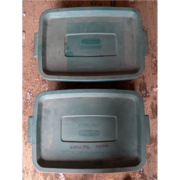 (2) Roughneck Rubbermaid Storage Tubs w/ Misc. (24"x9"x16")