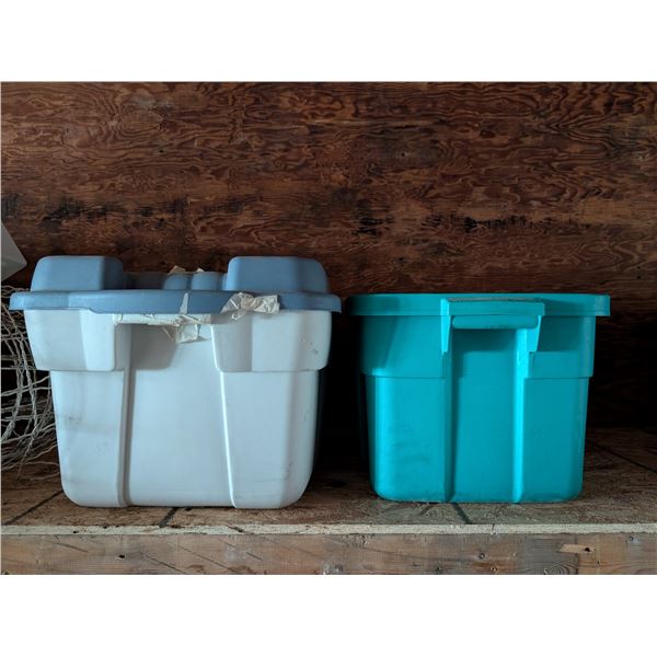 (2) Rubbermaid Storage Tubs w/ Misc.