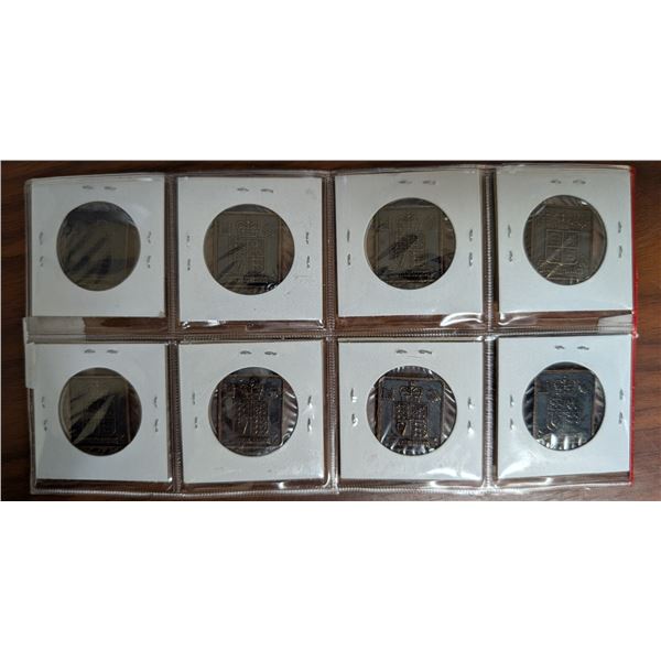 Set of 8 different Royal Mint Proof Medals from 1989 – 1998. All from RM Proof Sets.