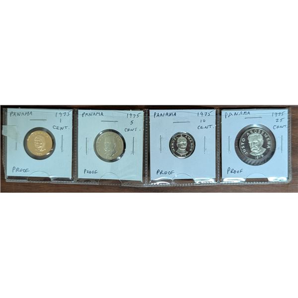 (4) 1975 Proof Set Coins Panama 1, 5, 10, and 25 Cent Coins