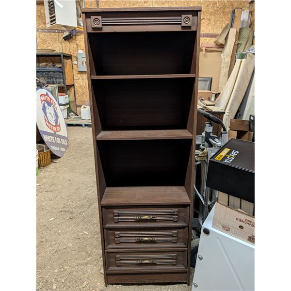 wooden bookshelf (3) Drawers 69"x15"x24"